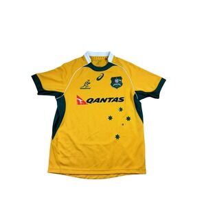 Asics Australia Wallabies Rugby Jersey Mens Medium Gold Green Qantas Player Gear